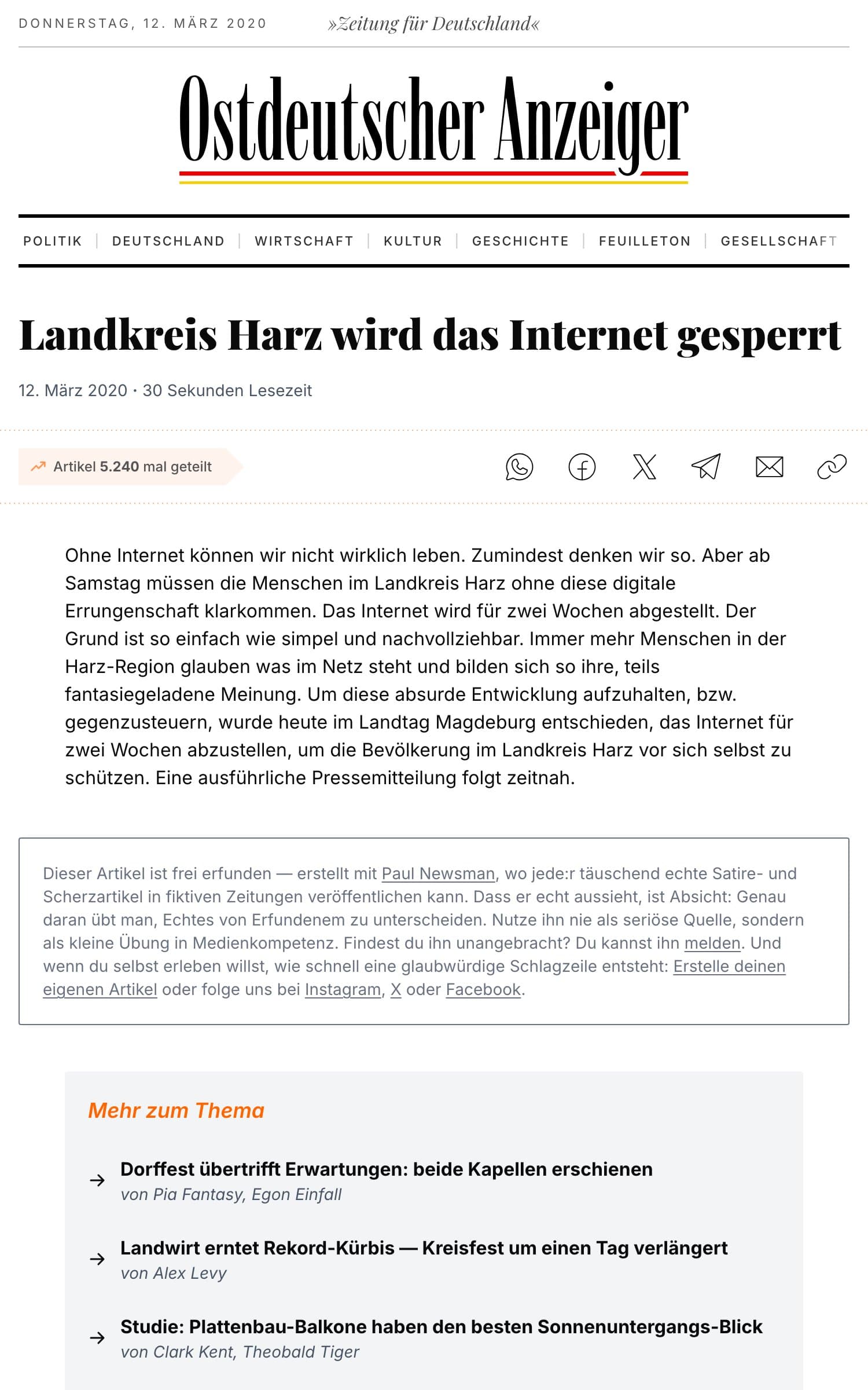 Artikelseite des Ostdeutschen Anzeigers — Neu
